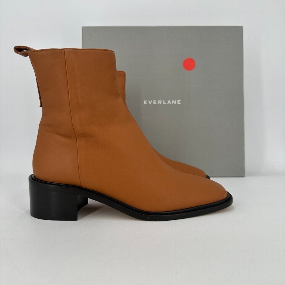 Everlane The City Boot Desert Tan Leather 7.5 Women's Side Zip Block Heel Ankle